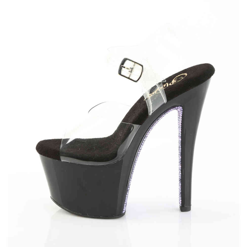 Pleaser - SKY-308CRS Sandaal met enkelband - Transparant/Paars